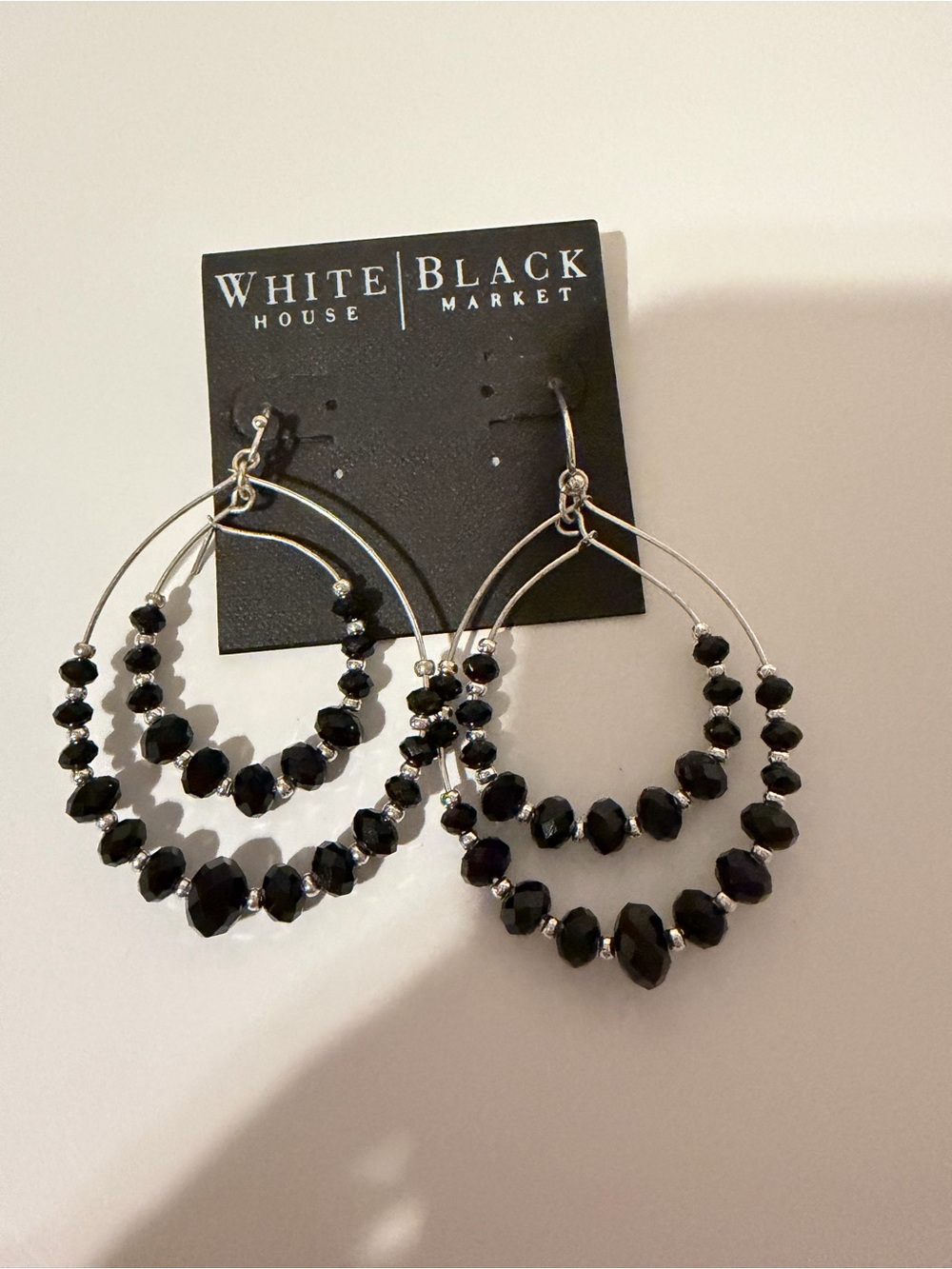 White House Black Market Black Faceted Beaded Double Hoop Earrings